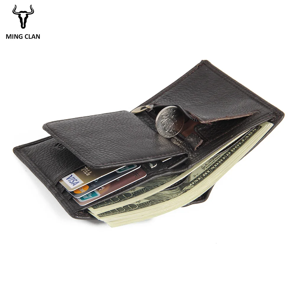 Mingclan Vintage Designer 100% Genuine Carteiras Masculinas Cowhide Leather Men Short Wallet Purse Card Holder Coin Pocket Male