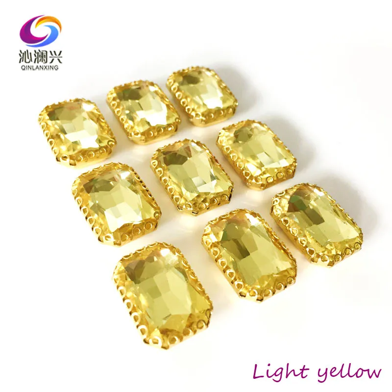 Light yellow 10x14 мм/13x18 мм прямоугольная форма Топ стекло Кристалл коготь стразы, Золотая основа пришить на камень для Diy/одежда аксессуары - Цвет: Light yellow