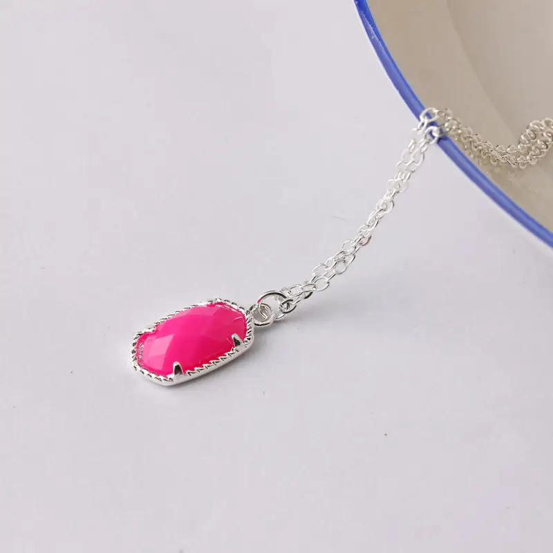 Silver Hot Pink Золотая цепочка, вертикальное мини овальное колье, ожерелье для женщин, модное, известный бренд, ювелирное изделие, Осеннее Ожерелье - Окраска металла: Silver Hot Pink