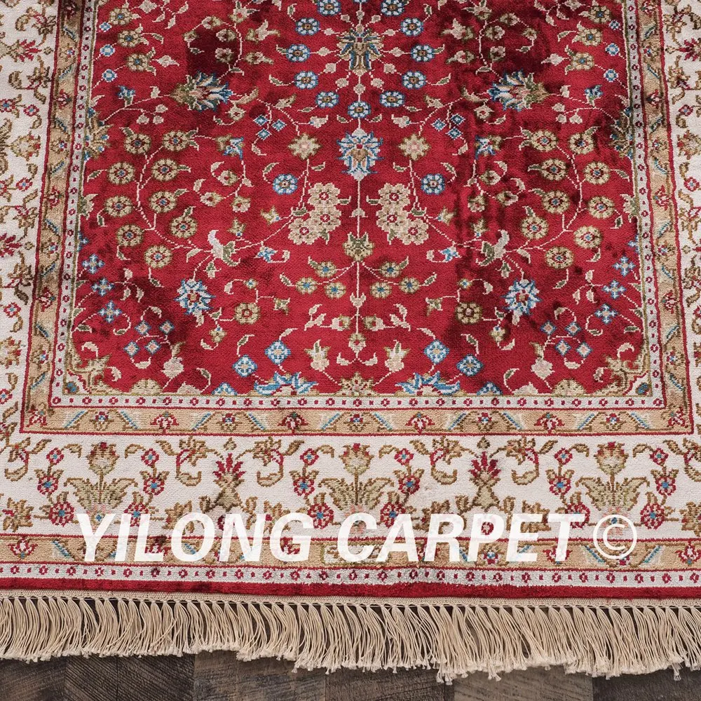 YILONG 2 5 'x 4' персидский шелковый ковер красный изысканный ручной УЗЕЛКОВЫЙ