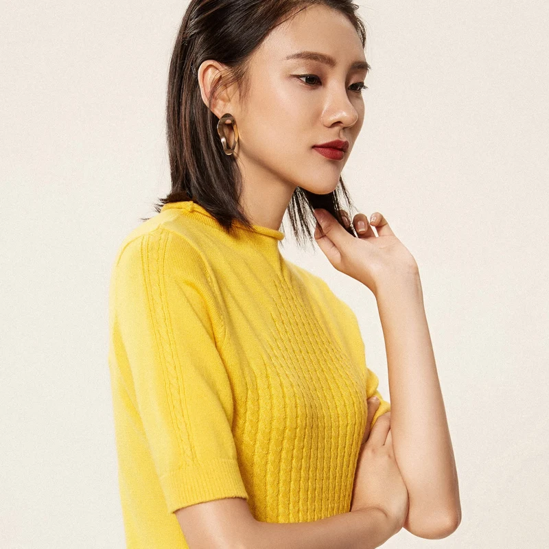 SZDYQH Twist Pattern Sweaters Women Autumn Fashion Short Sleeve Basic Pullover Female Jumpers O-neck Solid Spring Casual Tops | Женская