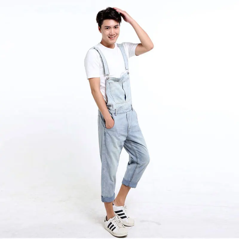 

2020 New Light White Cowboy Bib Male Korean version of the Suspenders pants Large size Loose Casual jeans Men's Casual Overalls