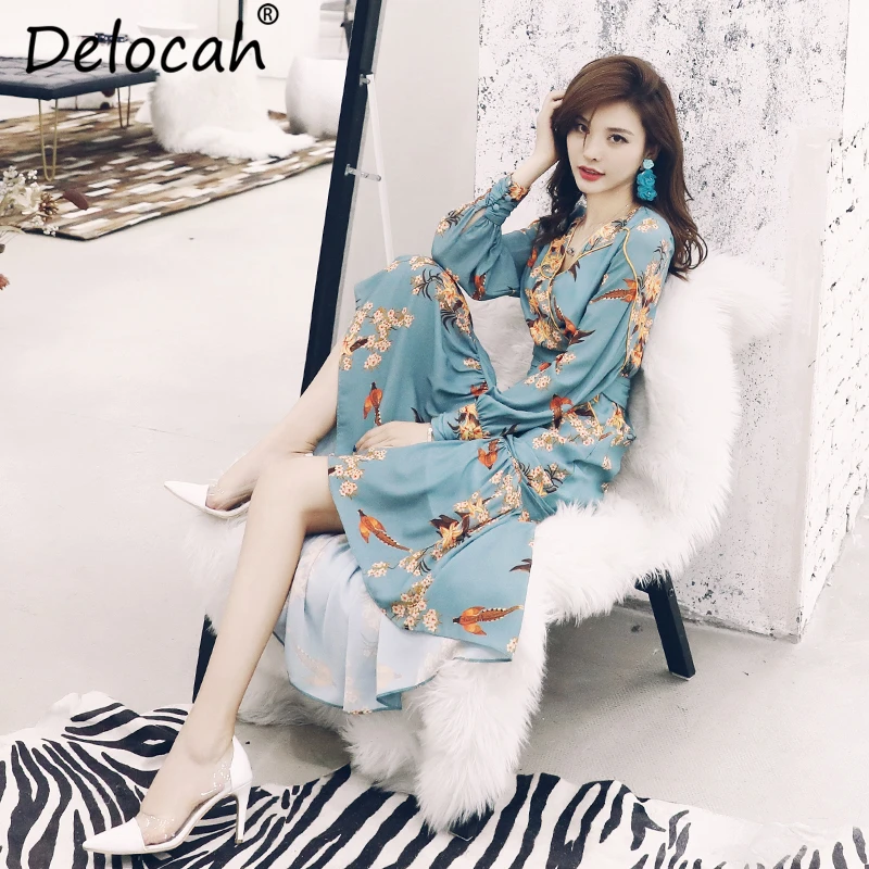 Женское Ассиметричное платье Delocah осеннее с длинным рукавом и цветочным