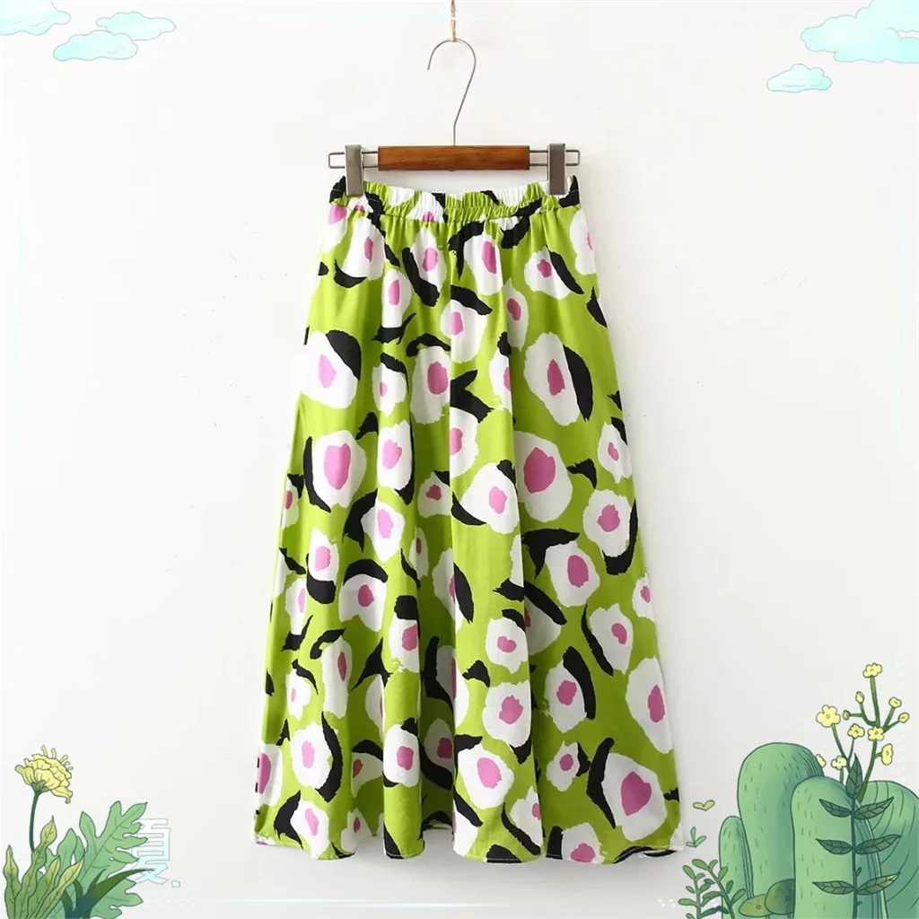 Womail Skirts New Fashion High Waist Skirt Print Summer Long Skirts Elastic Waist A Line Long Skirts For Women BohemianJ611