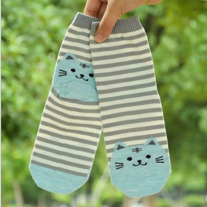 1 пара женские хлопковые носки в полоску|socks winter|womens cotton sockscat socks |