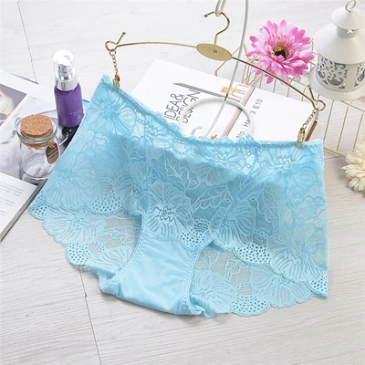 Небесно-голубой Новинка, ropa interior femenina, женские трусы, Линжери, плюс размер, 5XL, кружевное прозрачное сексуальное нижнее белье, женские трусики - Цвет: Небесно-голубой