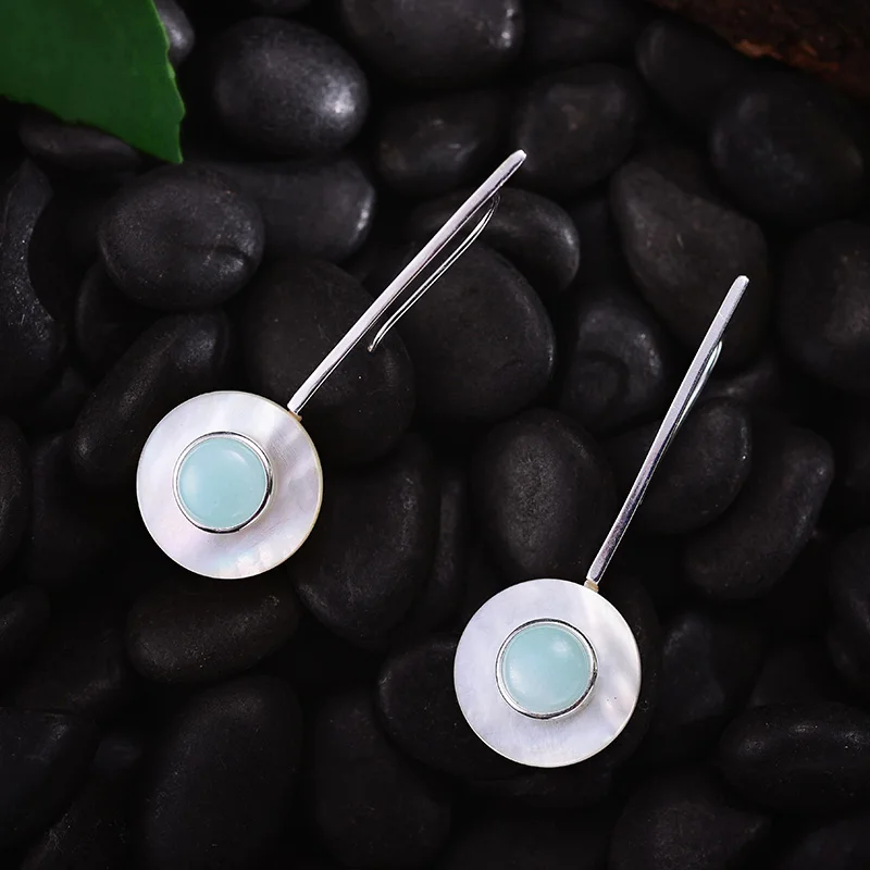 Blue Lotus Fun Moment Настоящее стерлингового серебра 925 вы моя планета Креативный дизайн ручной ювелирные изделия серьги для женщин - Окраска металла: Blue