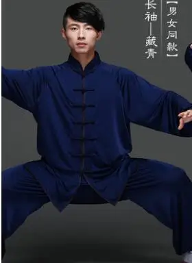 Унисекс, хлопок, шелк, смесь, кунг-фу, Тай-Чи, ушу, шаолин, Wudang, Униформа, спецодежда, Брюс Ли, Джеки Чан, Джет ли, боевая одежда - Цвет: Long Sleeve DarkBlue