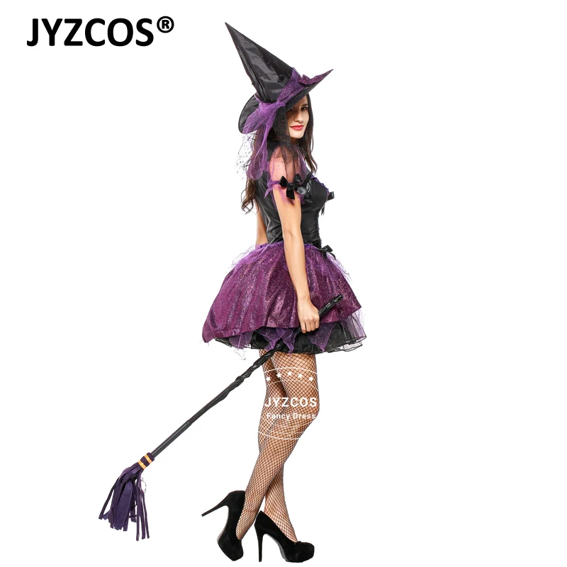 JYZCOS новые женские фиолетовый костюм ведьмы на Хэллоуин для Для женщин Маскарад