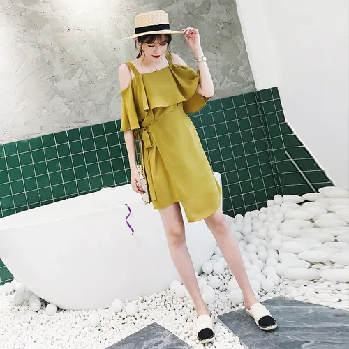 Пляжный стиль с рукавом-бабочкой однотонное вырезом лодочкой Vestidos сексуальное