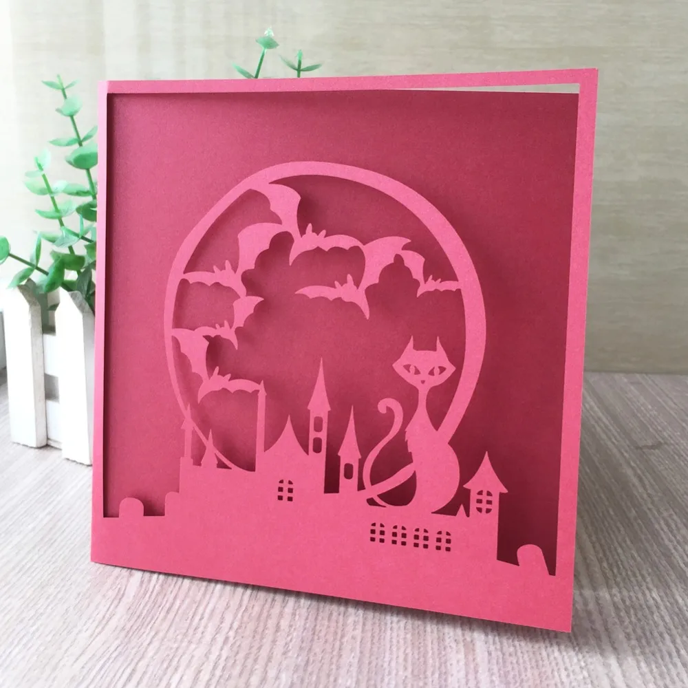 

35pcs/lot Champagne Gold Commic Cat Invitation Card For Brithday Party Children Day Wedding Valentine Anniversary Bless Greeting