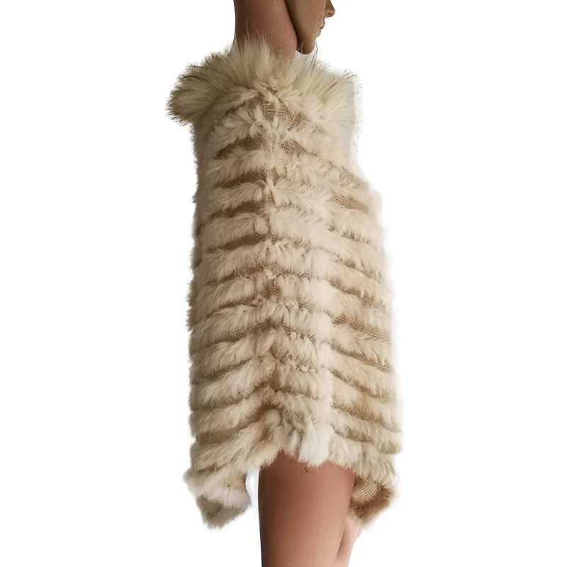 Женское меховое пончо HSPL шаль с отделкой из меха енота модная Осенняя вязаная