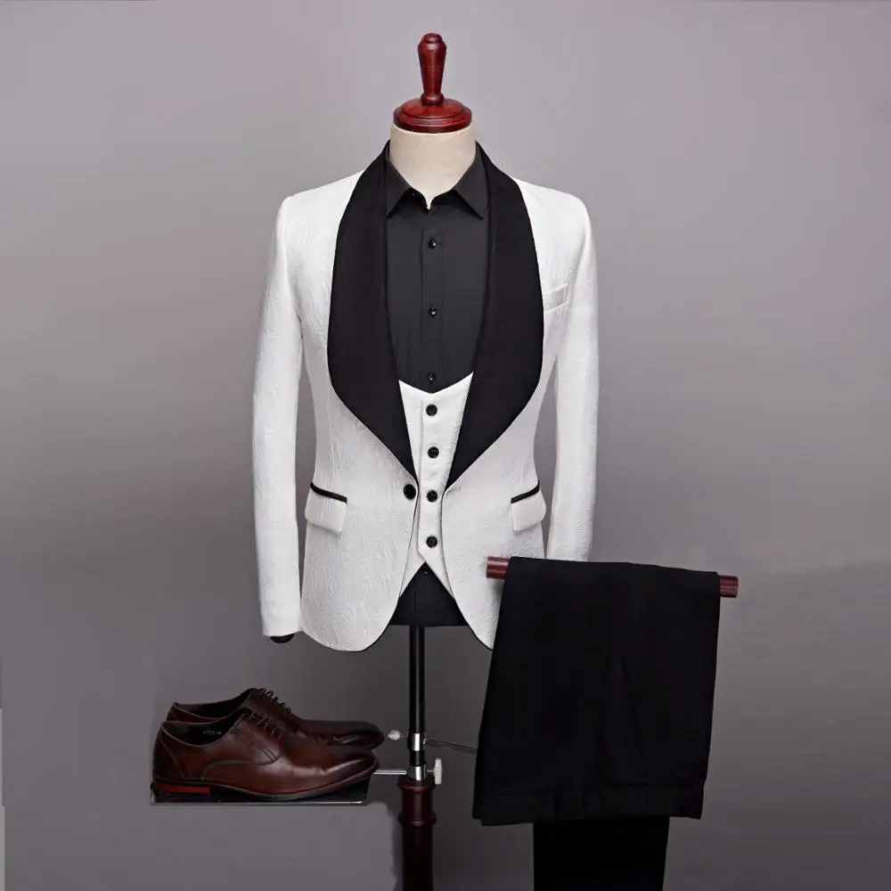 Мужской повседневный костюм + брюки жилет Белое Облегающее Платье мужское