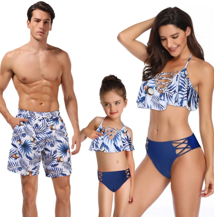 Одинаковый купальник для всей семьи Мама и я бикини мамы дочки пляжная одежда