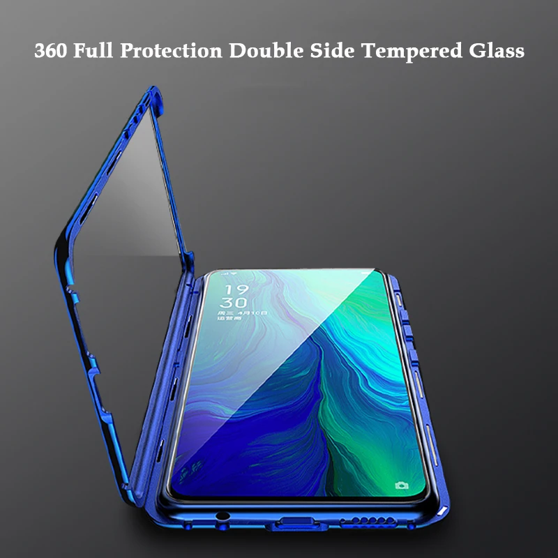 360 full protection screen back tempered glass case for oppo reno luxury aluminum metal magnet bumper case for oppo reno cover free global shipping