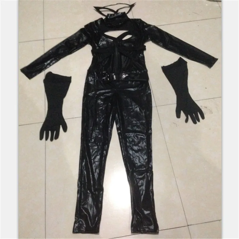 Новинка 2018 сексуальный костюм кошки длинный рукав черный комбинезон кожаная