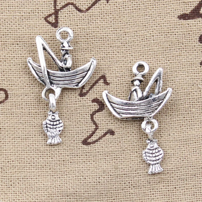 12pcs Charms Fisherman Fishing Boat 31x19mm Antique Silver Color Pendants Making DIY Handmade Tibetan Jewelry | Украшения и