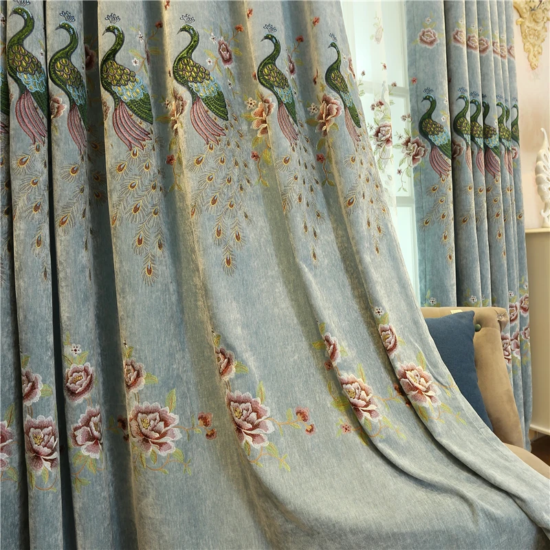 Европейские Роскошные затемняющие шторы с вышивкой павлина для гостиной