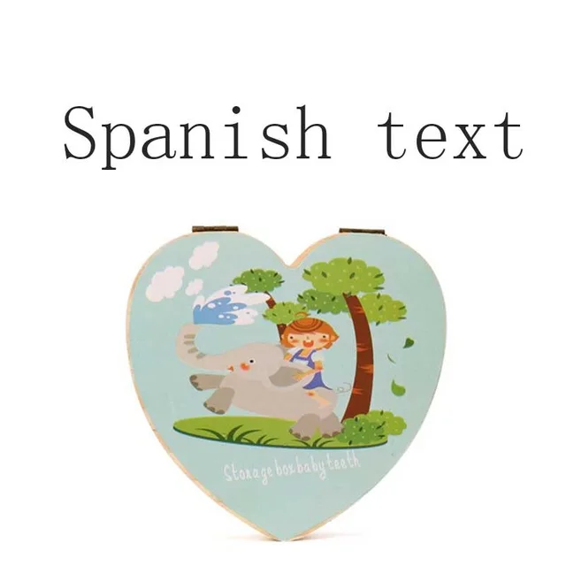 spanish text C Деревянный ящик для зубов португальский/английский/испанский/французский/Итальянский детский ящик для зубов деревянный органайзер для молочных зубов Сувенирный чехол для хранения - Цвет: spanish text C