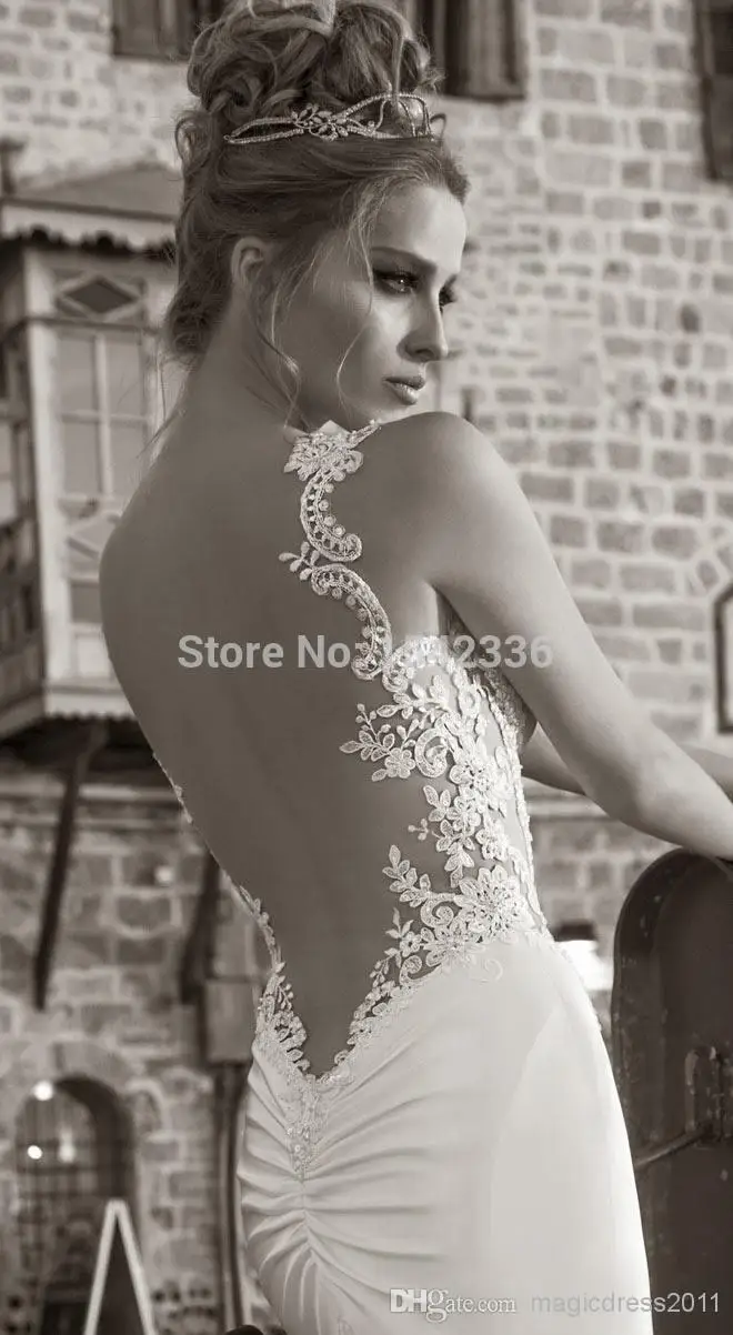 Mermaid Wedding Dresses 2015 Galia Lahav Summer Lace Bare Back Dress Bridal Gown Sheer Straps Tiers Sweep-train | Свадьбы и