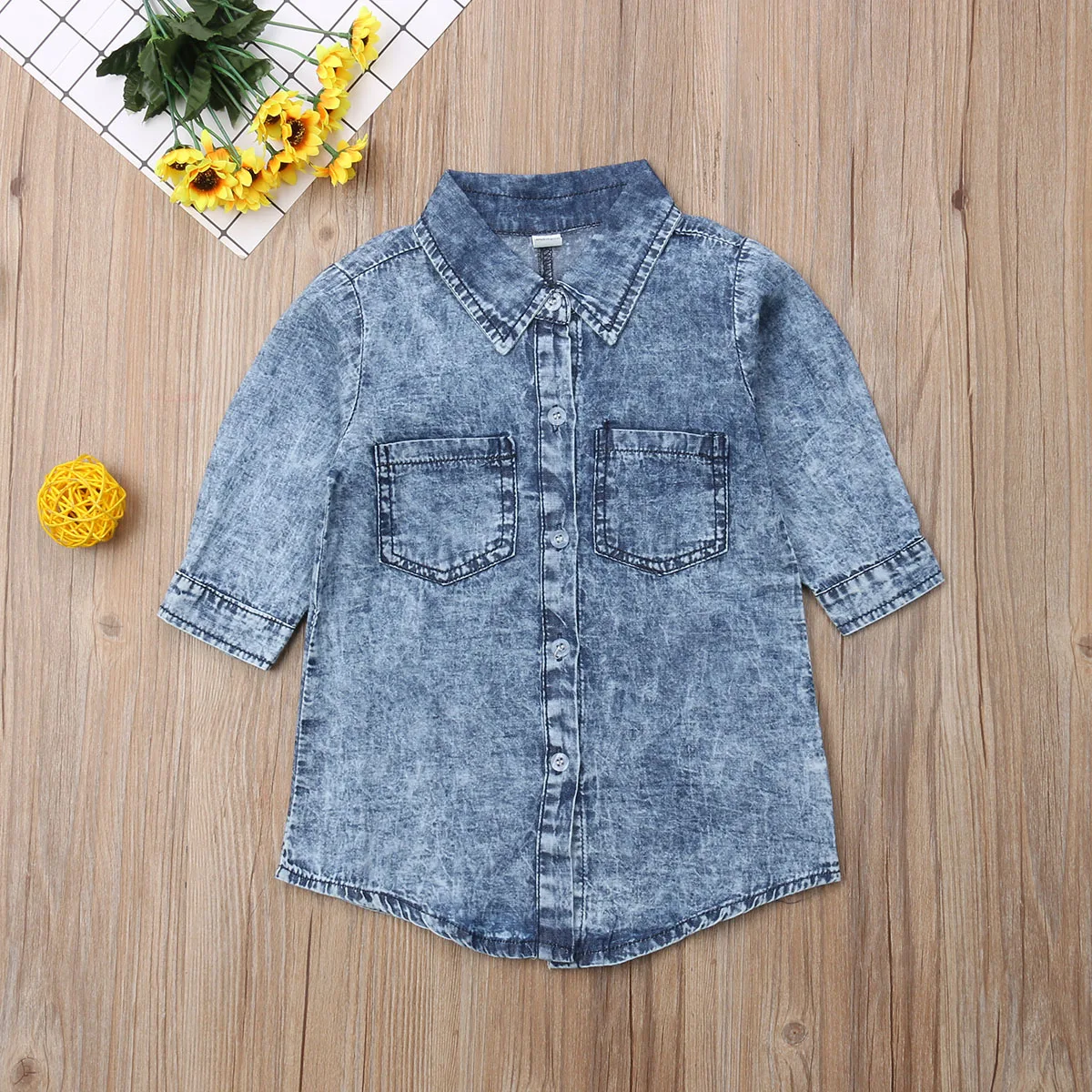 2018 Brand New 1-6Y Toddler Kids Baby Girl Autumn Denim Dress Long Sleeve Turn-Down Collar Single Breasted Blue Straight | Детская