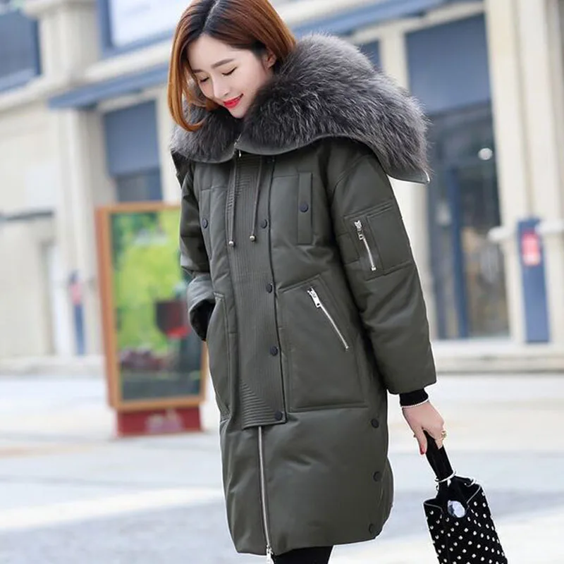 Огромный натуральным енота Мех животных Новинка 2017 года брендовая зимняя куртка