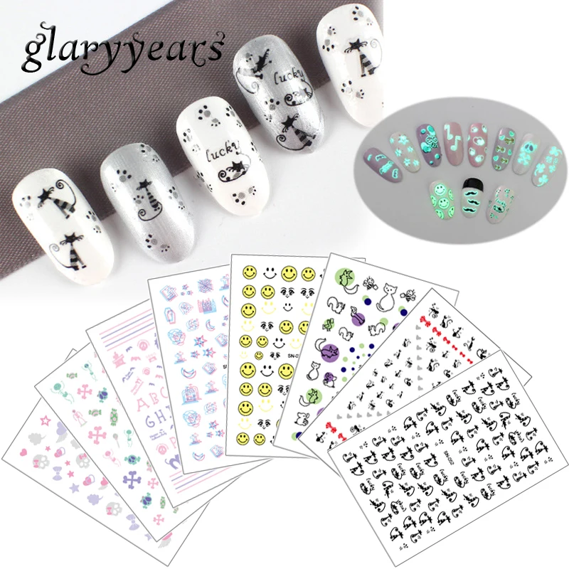 Glaryyears 4 шт./компл. Светящиеся в темноте наклейки для ногтей SN красивые маникюрные