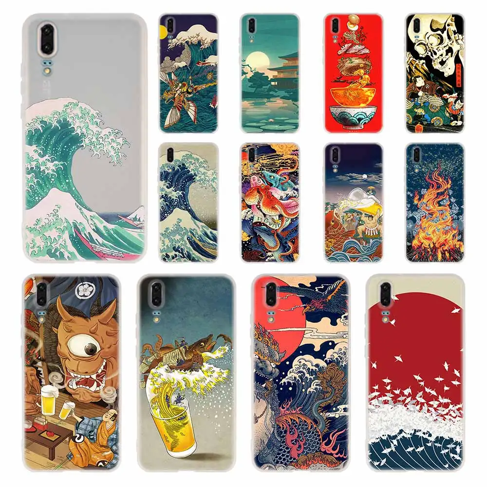

NAYIDA Japanese style Art Japan New Case Silicone Soft TPU Cover For Huawei P50 P30 P40 P20 Pro P10 Lite P Smart Z 2019 2020