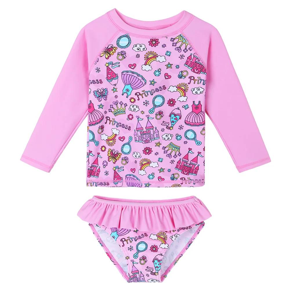 

BAOHULU Cartoon Princess Toddler Baby Swimwear UPF50+ Long Sleeves Children 2pcs Swimmsuit Girls Wear Rash Guards Beachwear
