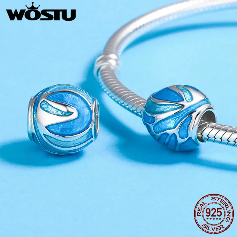 WOSTU новинка 925 пробы серебряные фейерверки небесно голубые эмалированные бусины