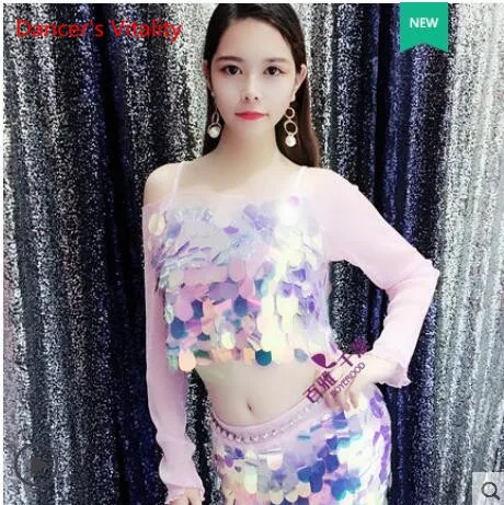 Only Top as Photo Одежда для занятий танцами живота, вышитая длинная юбка с пайетками, одежда для выступлений, индийский костюм для восточных танцев - Цвет: Only Top as Photo