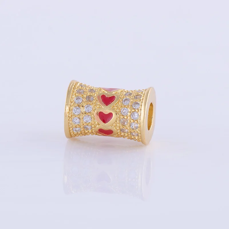 perles en gros DIY Top Quality Copper Metal Inlaid Cubic Zircon with Enamel Heart Long Tube Spacer Beads For Jewelry Making | Украшения и