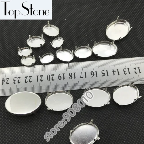 Silver Claw 4 Holes Все размеры, овальная форма, металлическая коготь, закрытая задняя часть, 4 отверстия, серебряный цвет, для установки, Необычные каменные ювелирные бусины 4х6 мм~ 30x40 мм - Цвет: Silver Claw 4 Holes