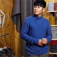 100 hand made pure wool turn down collar knit men brief solid loose pullover sweater oneover size
