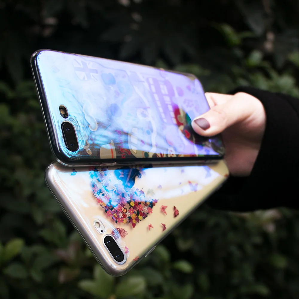 CASEIER чехол синий луч для iPhone 7 роскошный силиконовый телефона Plus девушка цветок