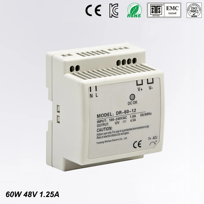 

Reliable performance top quality low price 1.25amp 60watt LP-60-48 single output Din Rail mounting 48v switching power supply