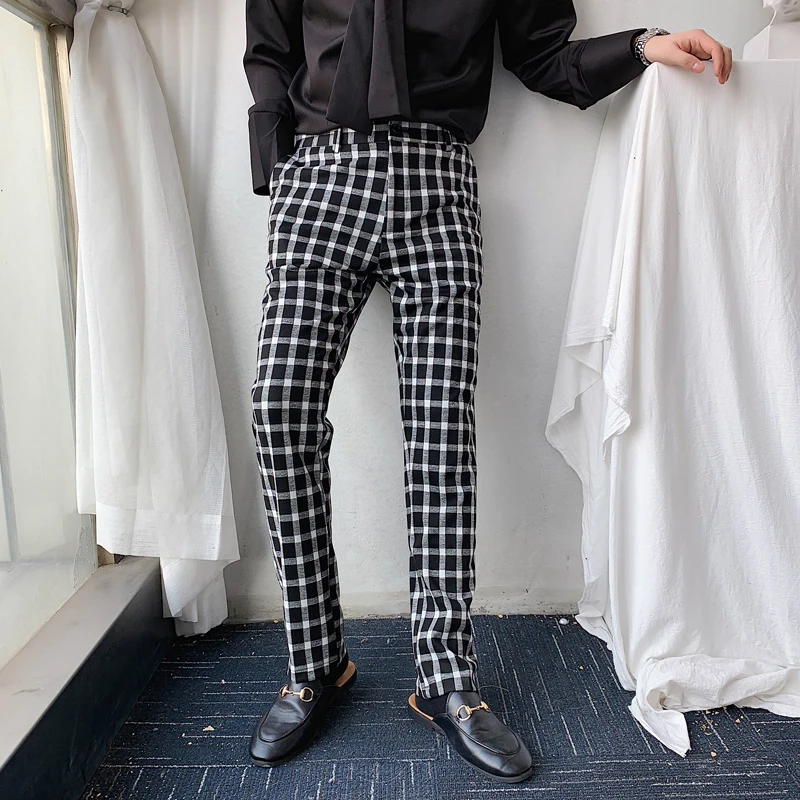 Черные клетчатые брюки мужские Calca Social Британские узкие Формальные Брюки деловые