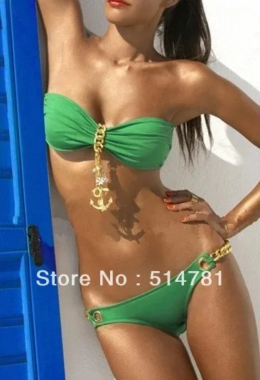 2013 Sexy LADY/WOMEN METAL PENDANT Swimsuit Swimwear Padded Bra Bikini SET S M L|bikini canada|bikini piratesbikini skirt |