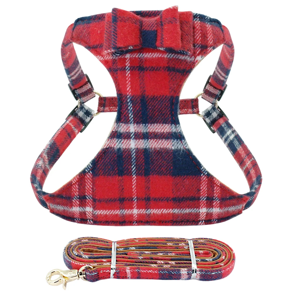 Red Plaid Поводок и поводок для маленьких собак, клетчатый жилет для щенков, Воздухопроницаемый поводок с бантом для питомцев, поводок для питбуля, Бостонского терьера, поводок для собак - Цвет: Red Plaid
