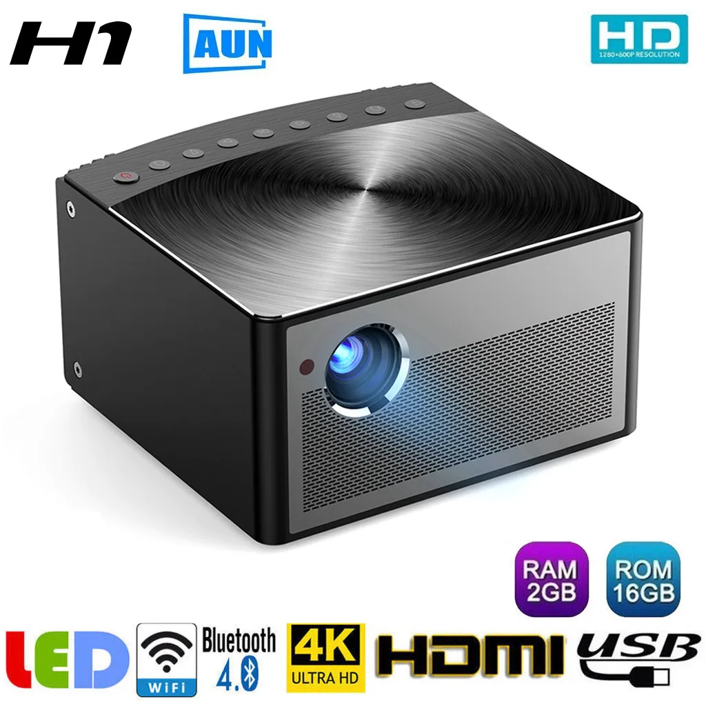 Marca AUN H1 1300ANSIDLP проектор Full HD 1080P 3D Поддержка 4K видео проектор EU 18Dec18