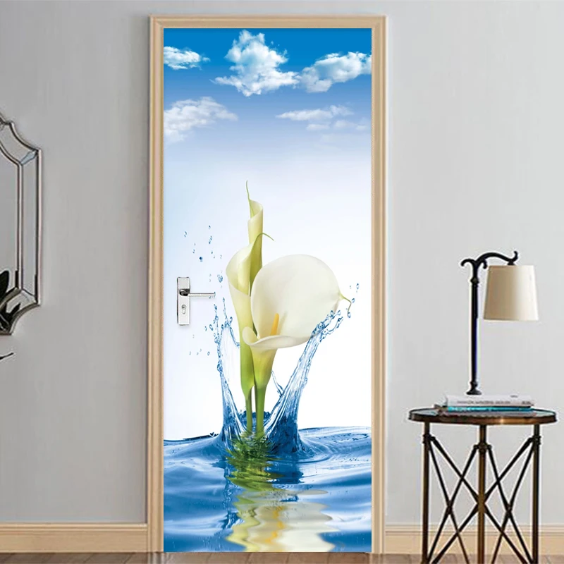 

Photo Wallpaper 3D Stereo Lily Flowers Blue Sky Murals Living Room Study Door Sticker Home Decor PVC Self Adhesive Wall Paper 3D