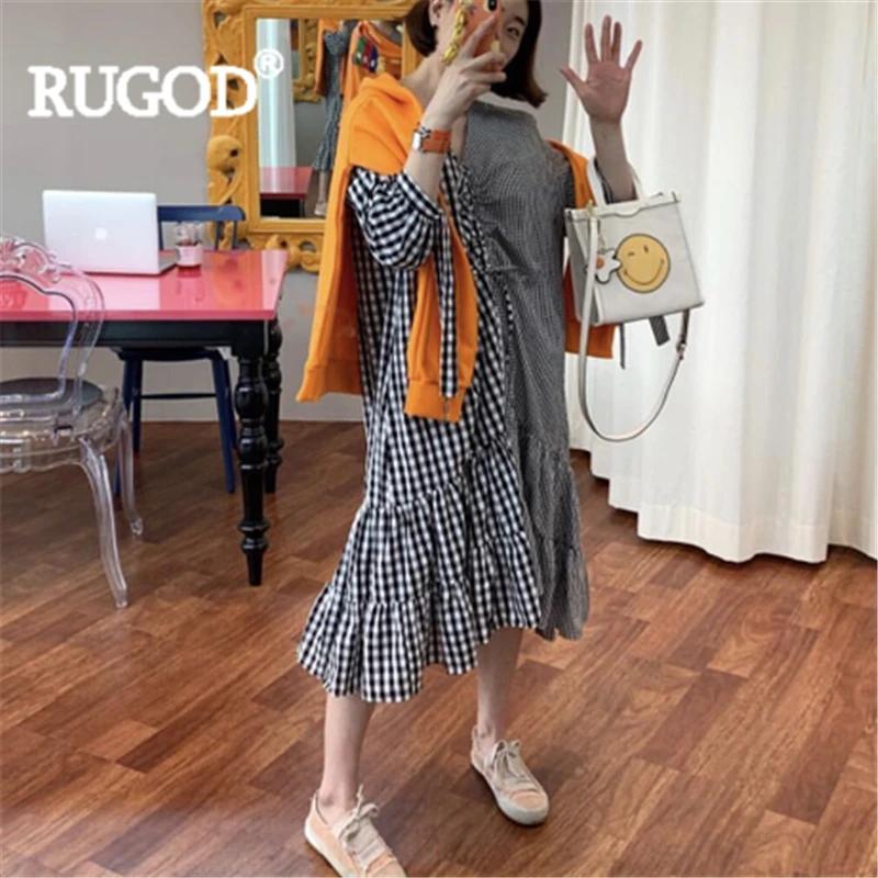 Женское длинное платье в клетку RUGOD свободное Плиссированное Платье макси с