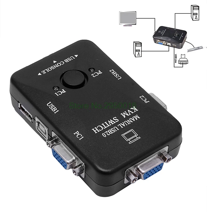 Руководство 2 порта USB 2,0 KVM VGA переключатель коробка для 2 настольный компьютер, принтер мышь клавиатура Монитор C26