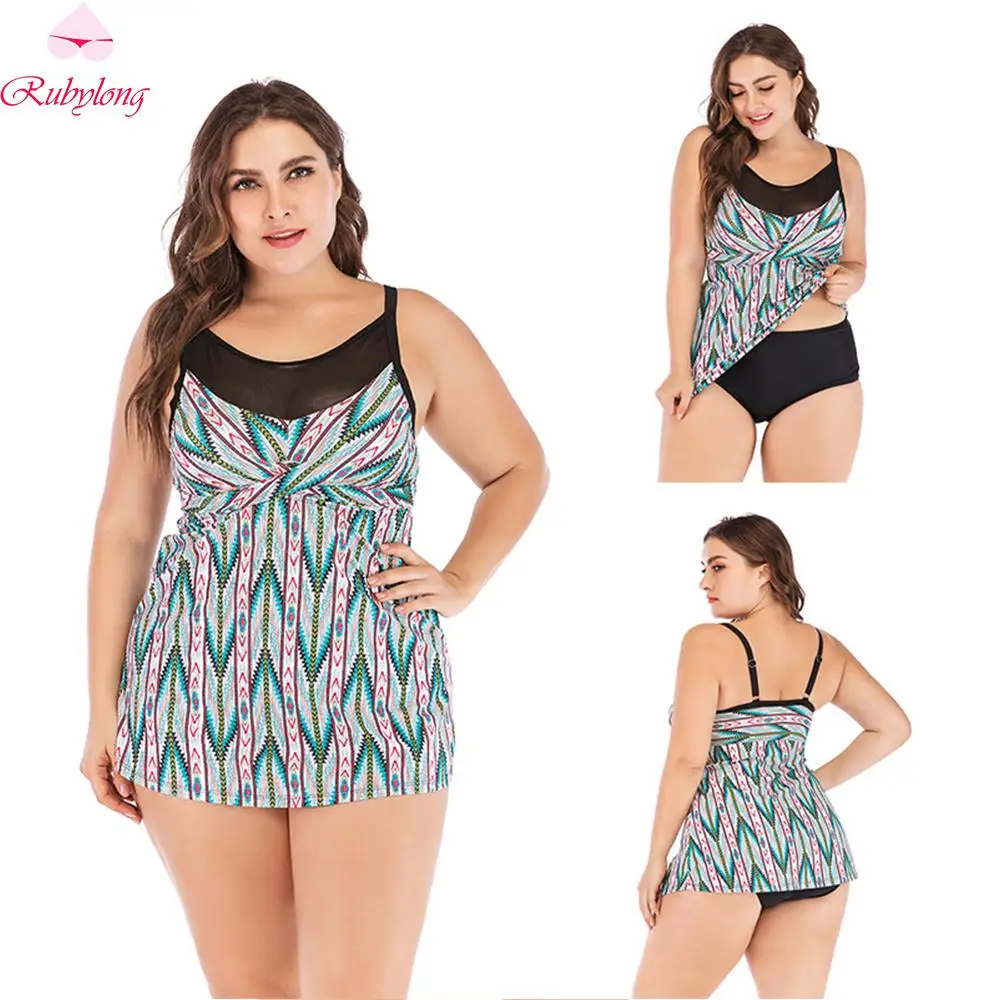Rubylong Mesh Tankini 2019 купальник из двух частей плюс размер женский ремень танкини набор