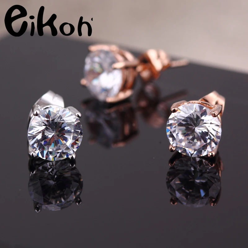 Eikoh Fashion Women Earrings 4 Prong CZ Crystal Stud White Gold/Gold Color Classic Jewelry for Party Daily Ware Gift | Украшения и