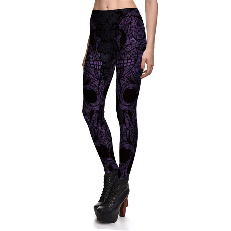 Леггинсы для фитнеса новые женские шаровары с фиолетовым черепом Armour Warrior стретч