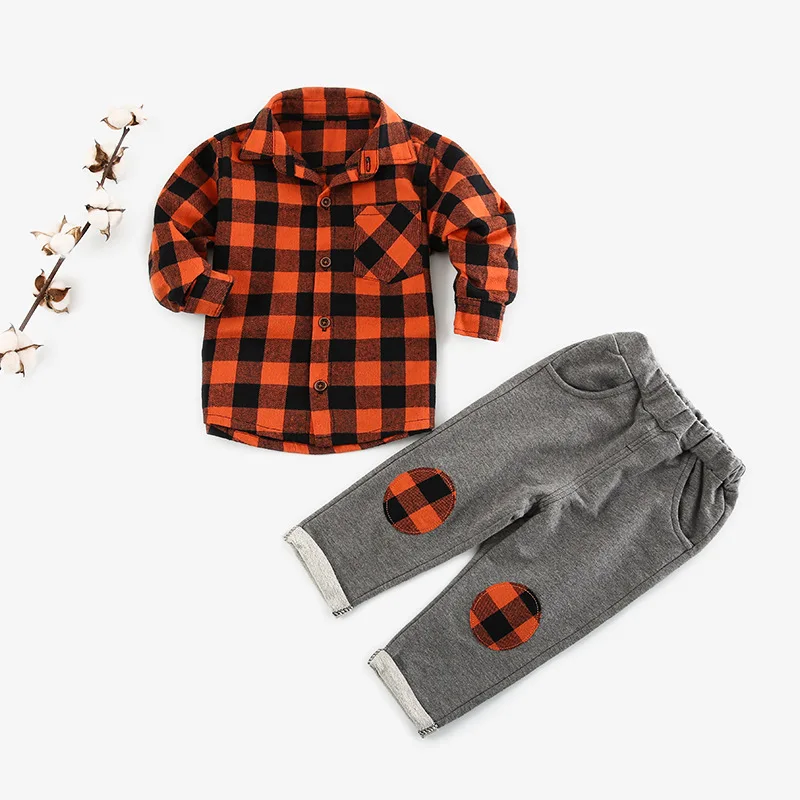 Новая весенняя Классическая рубашка в клетку и штаны комплект для маленьких