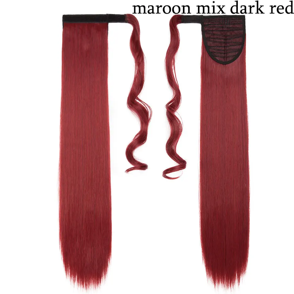 maroon mix red SNOILITE, длинные прямые волосы на заколках, хвост, накладные волосы, конский хвост, шиньон с заколками, синтетические волосы, хвост пони, наращивание волос - Цвет: maroon mix red