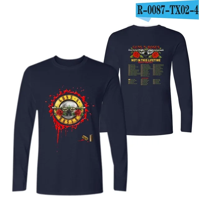 navy blue Guns and Roses Мужская футболка весна осень футболка Мужская рок группа футболка хип хоп 4XL футболки топы брендовая одежда guns N Rose - Цвет: navy blue