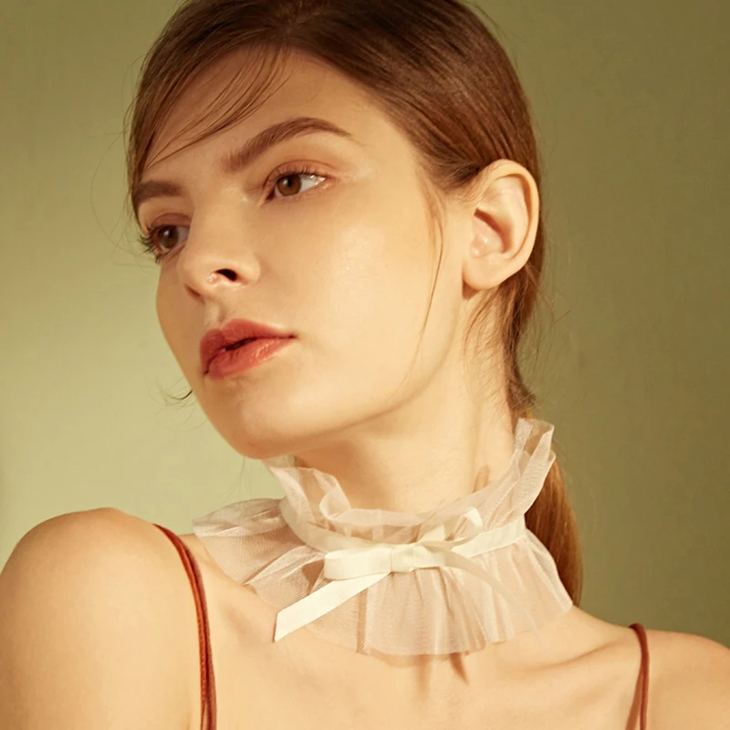 SRCOI Trendy Black White Bow Knot Lace Choker Women Sexy Exaggeration Wide Hollow Gothic Chokers Necklaces For Jewelry | Украшения и